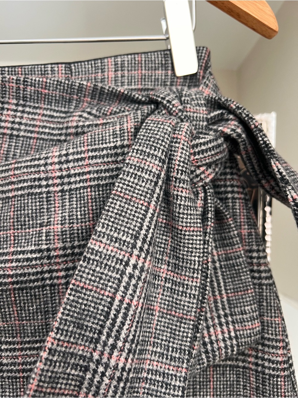 Wilfred Gray Plaid A-Line Skirt with Pink Windowpane